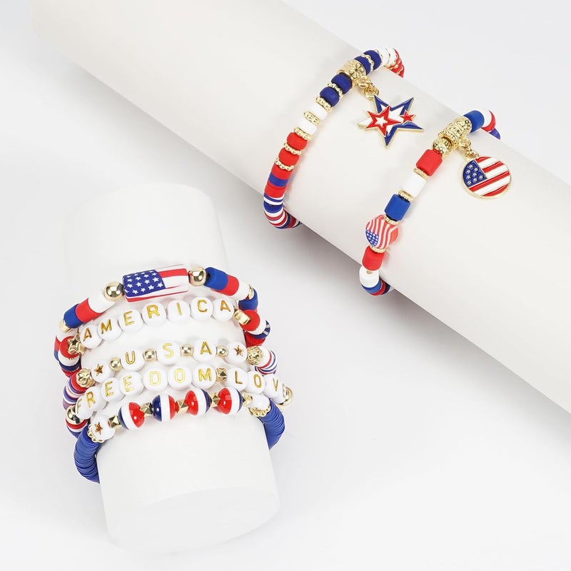 Briutn 4th of July Beaded Bracelets with American Flag Stars Charms USA Jewelry - Image 3